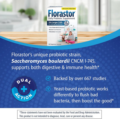 Florastor® Dual Action Probiotic Supplement: The Last Probiotic You'll Ever Need™️【100ct】